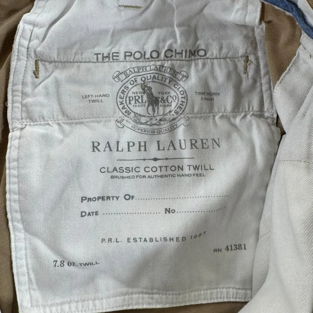 Polo Ralph Lauren Chino Pants Mens 38/32 Khaki Tan Classic Fit Cotton Twill Prep